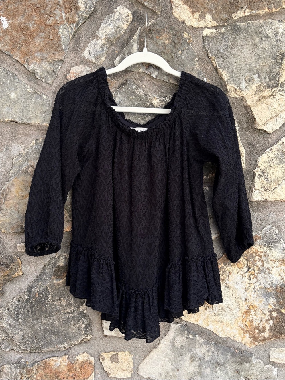 REBECCA TAYLOR black ruffle trim silk blend top sz 4 / small